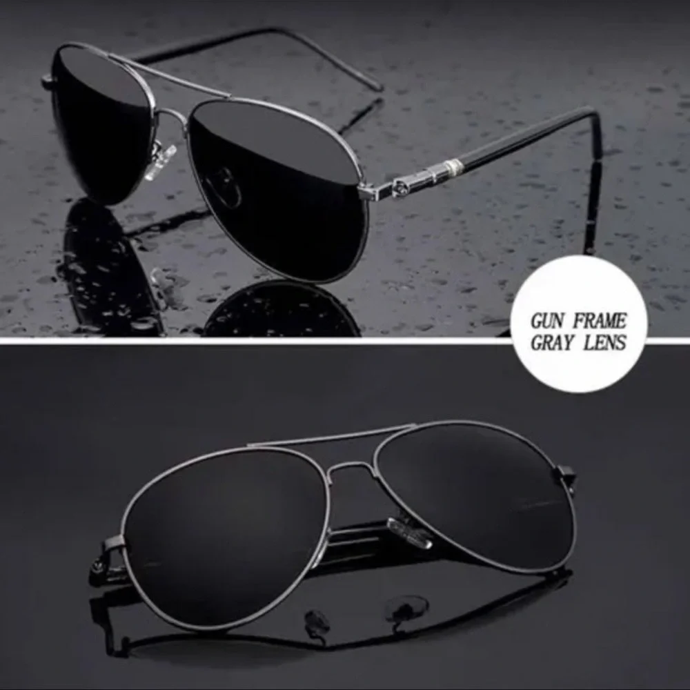 Mens Metal Aviator Sunglasses Gunmetal Gray Frames Polarized Lenses New